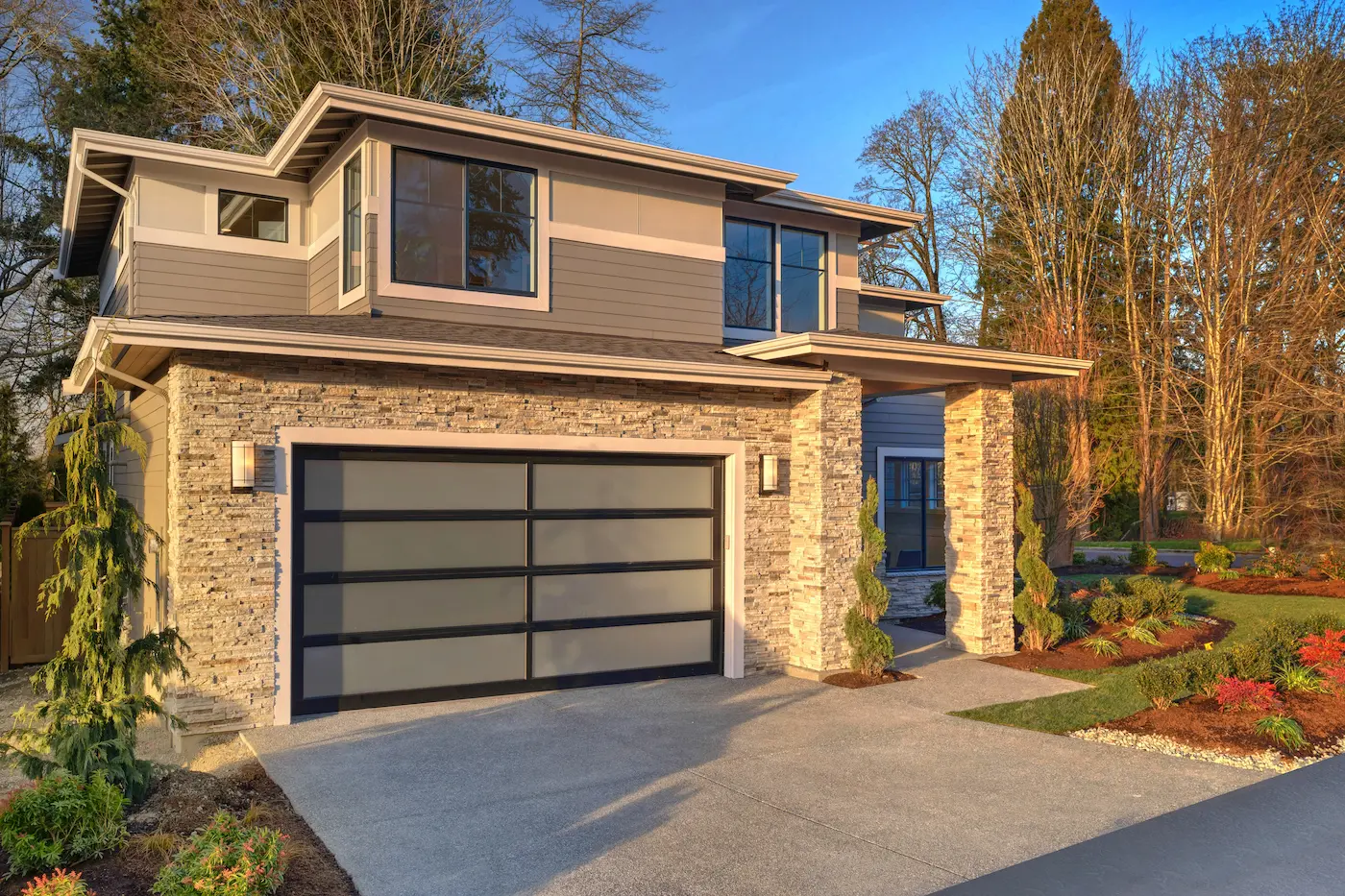 Contemporary glass and aluminum garage door