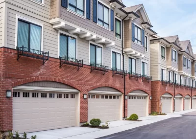 Row of double garage doors